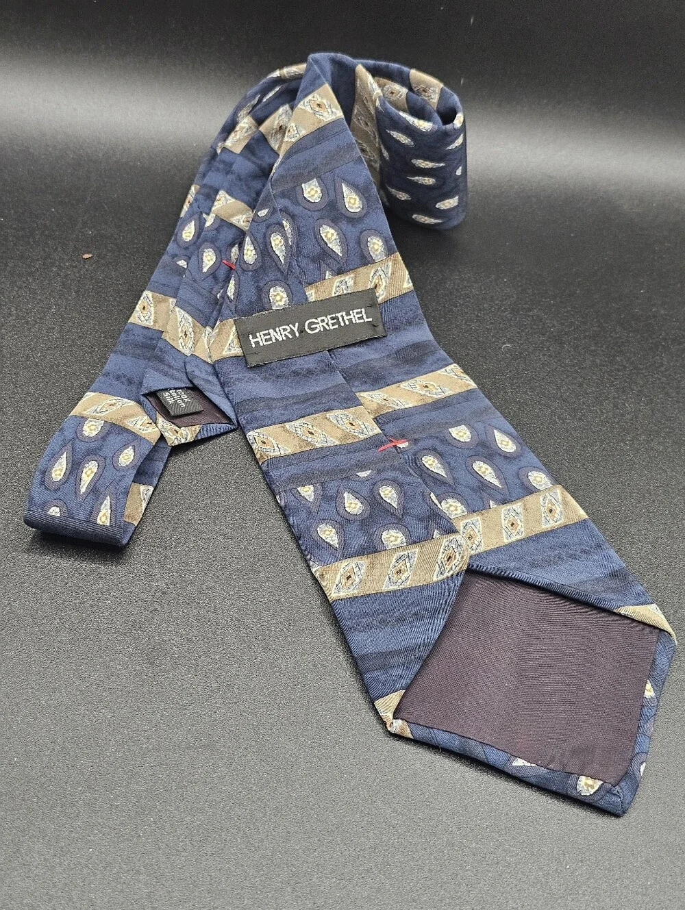 Henry Grethel Men's Blue Geometric Paisley 100% Italian Silk Necktie